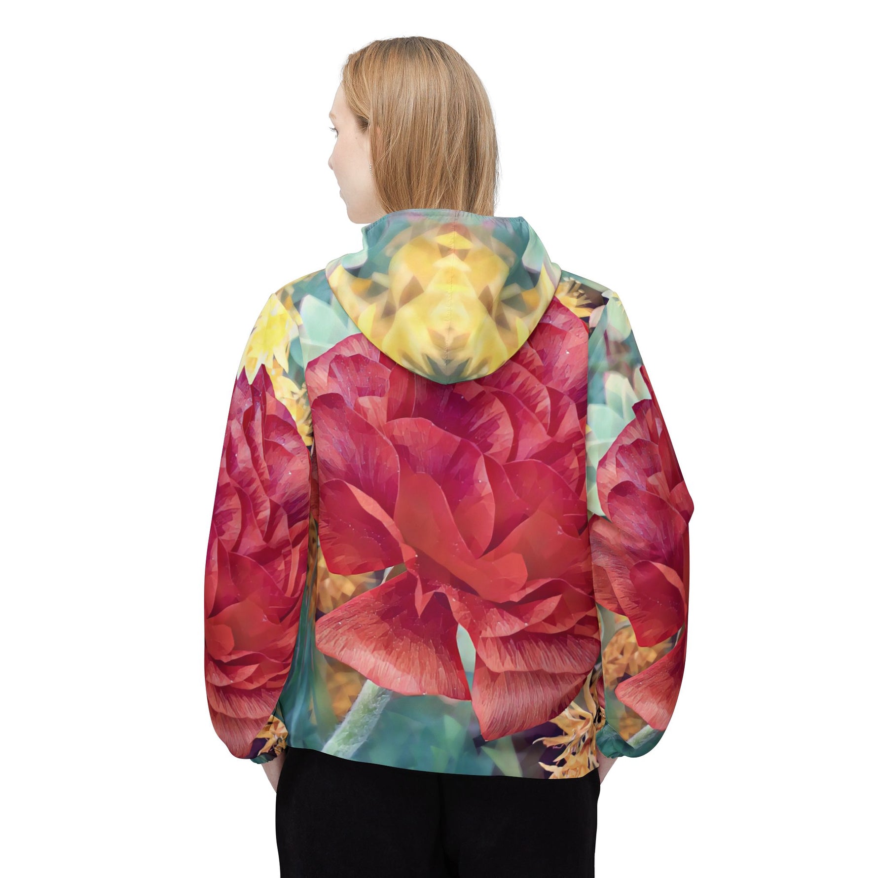 Windbreaker Jacket - Poly Art - Flower of Dahlia in Red (Variant 1)
