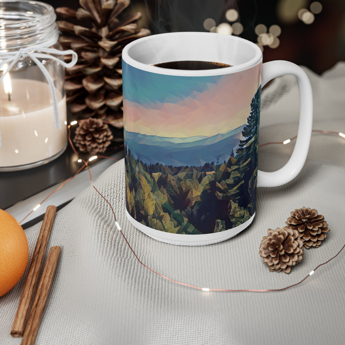 Ceramic White Cup 15oz - Poly Art - Tuscan Landscape (Variant 1)