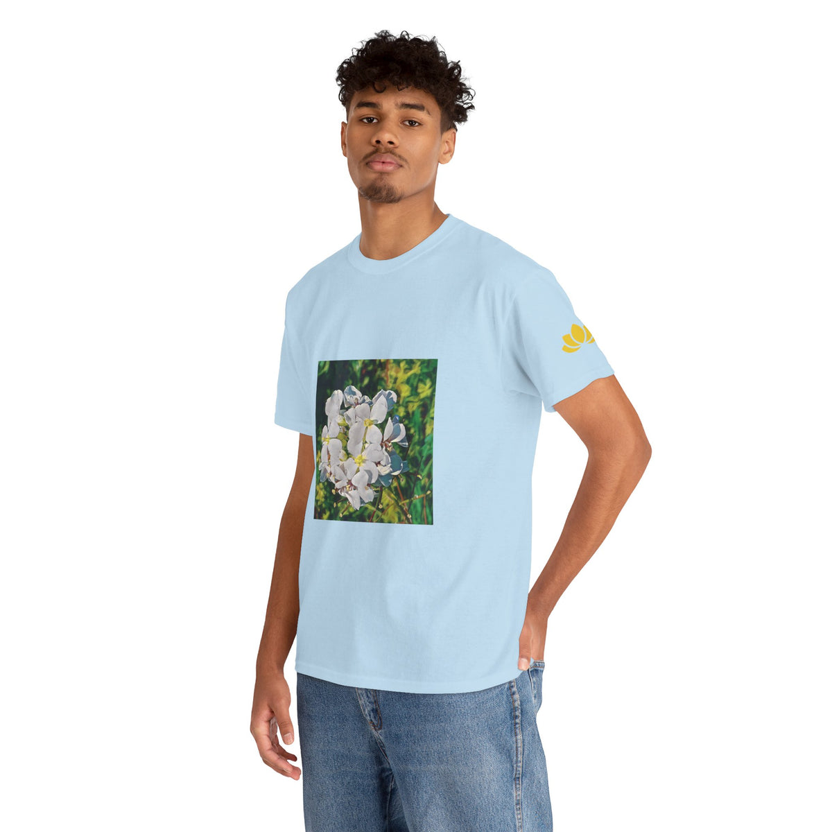 Unisex Heavy Cotton Tee - Poly Art - Flower, White