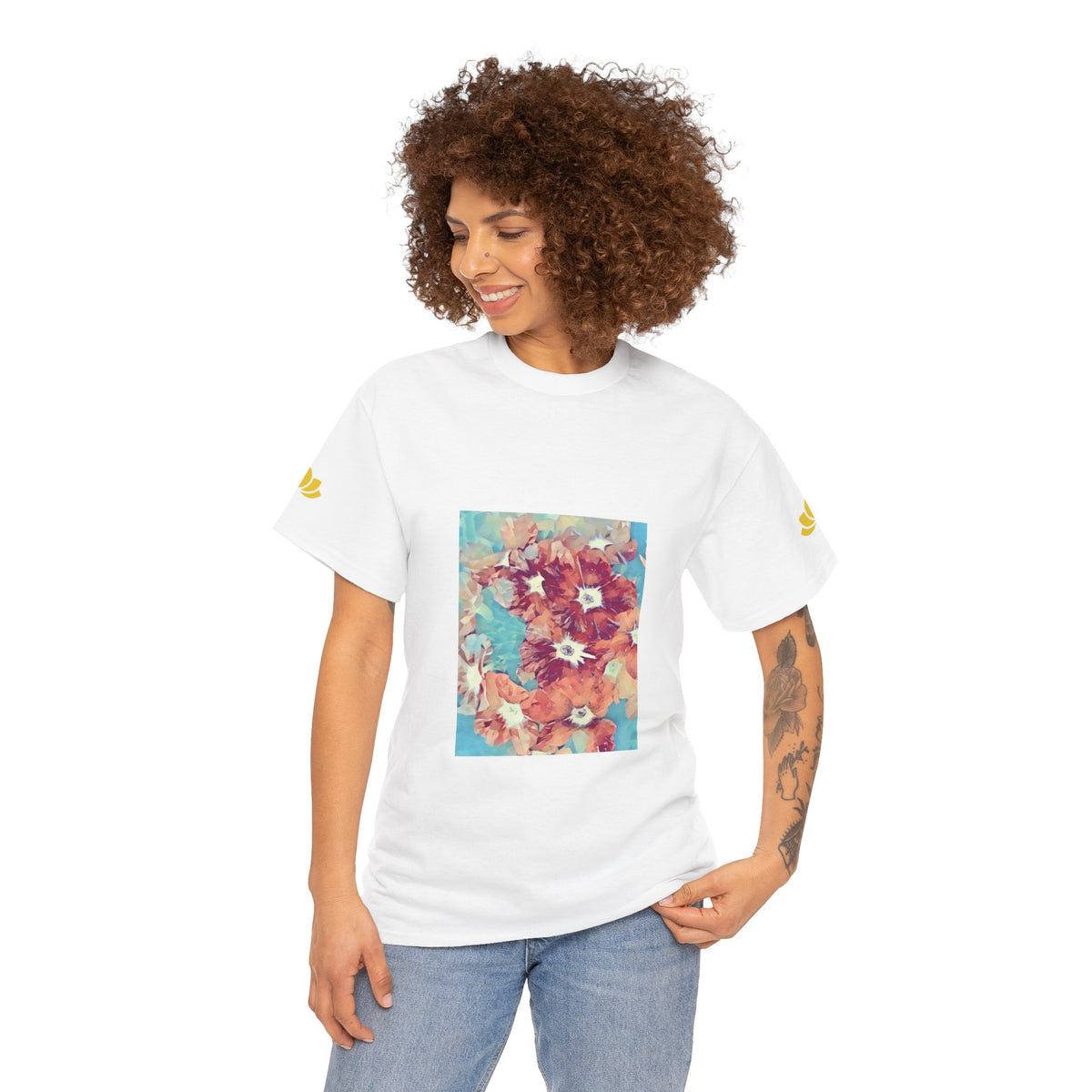 Unisex Heavy Cotton Tee - Poly Art - Flower of in sky blue and red