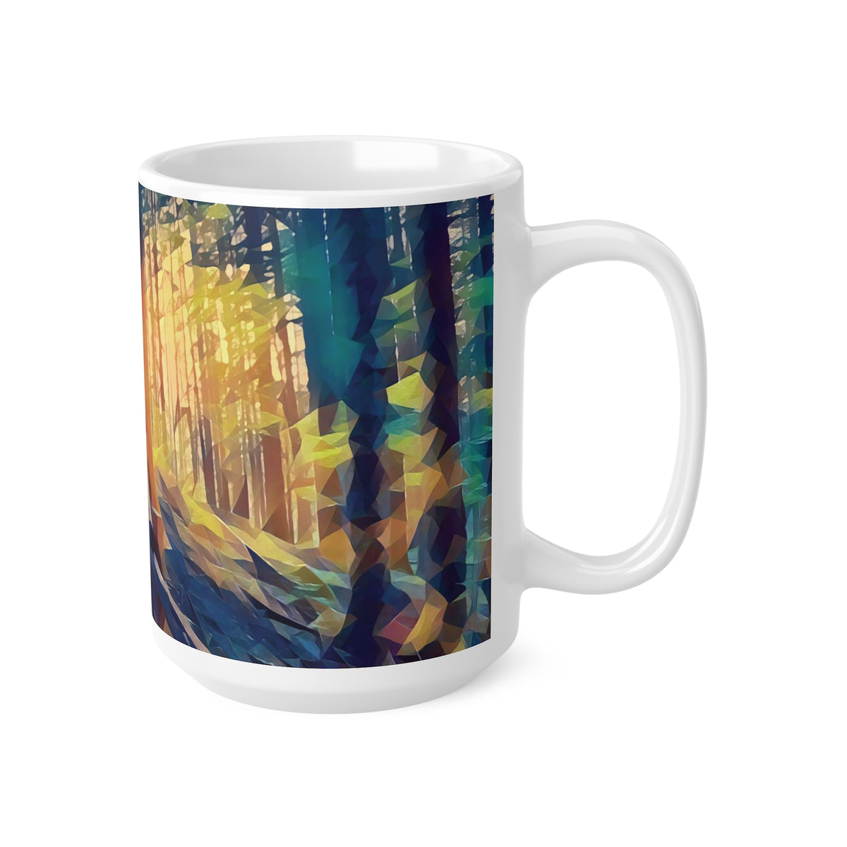 Ceramic White Cup 15oz - Poly Art - Forest, a Path (Variant 1)