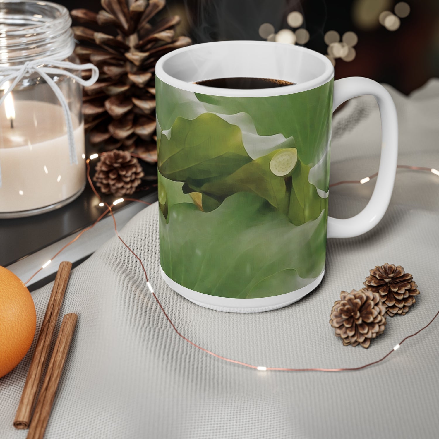 Ceramic White Cup 15oz - Flower of Lotus (Variant 1)