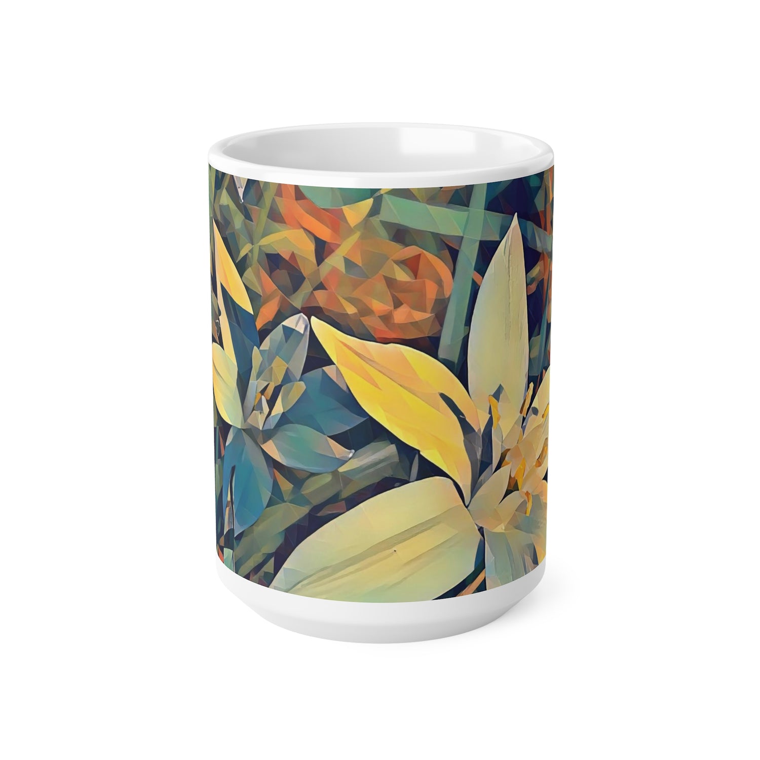 Ceramic White Cup 15oz - Poly Art - Flower of Ornithogalum (Variant 2)