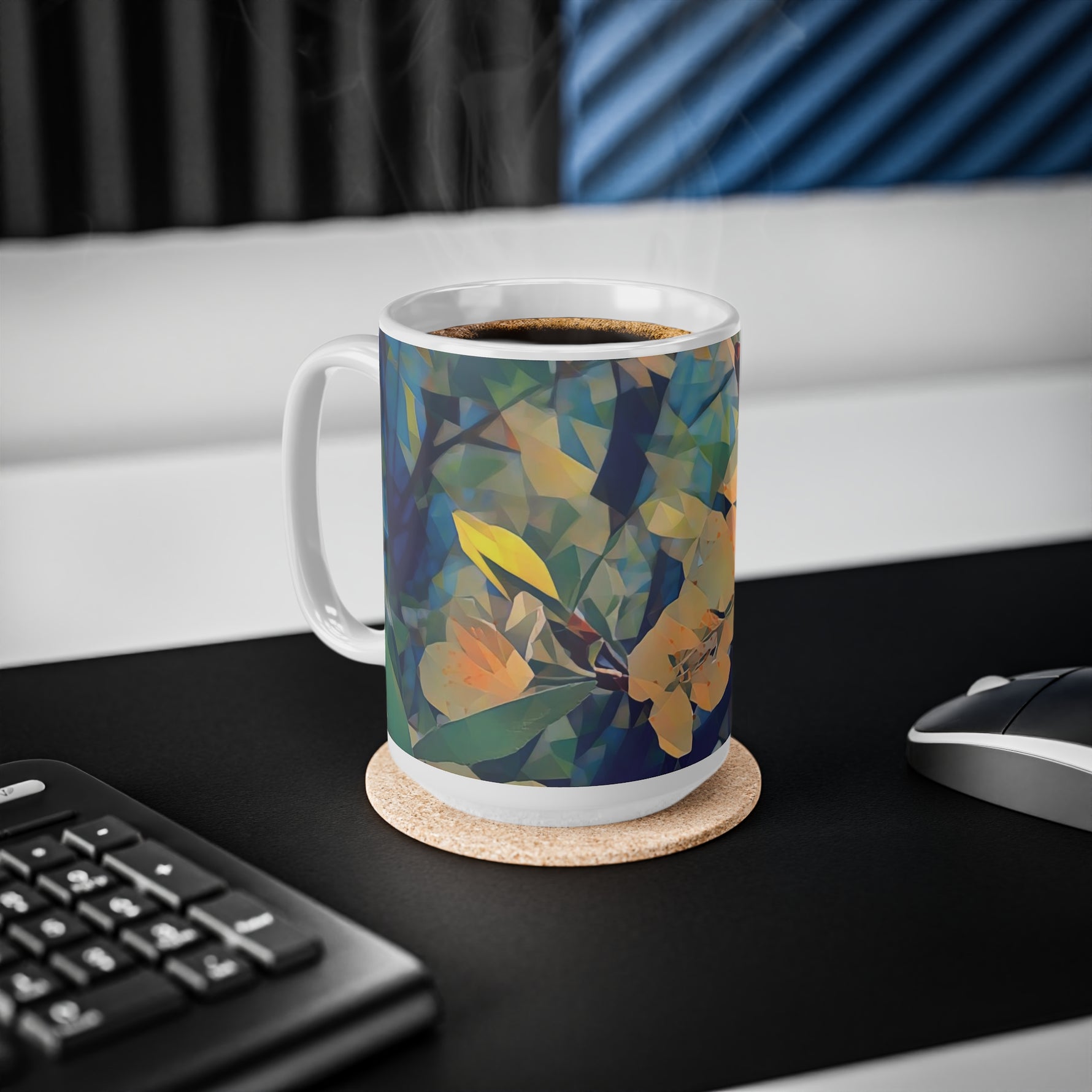 Ceramic White Cup 15oz - Poly Art - Apples' Tree Flower (Variant 2)
