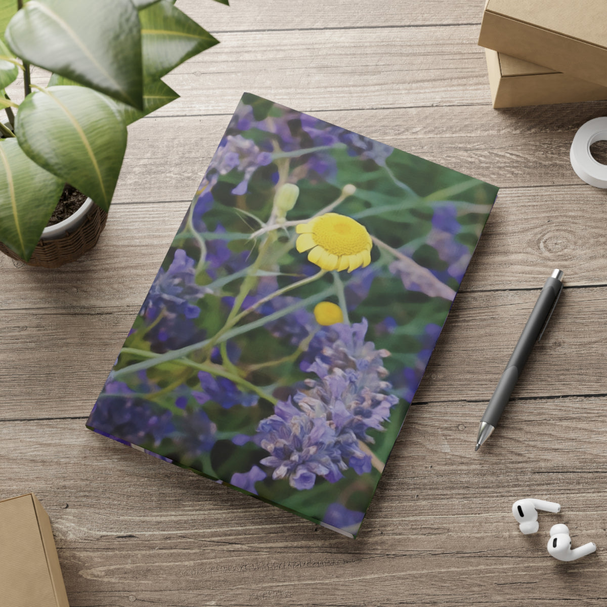 Hardcover Notebook with Puffy Covers - Flower of Lavender and Chamomile