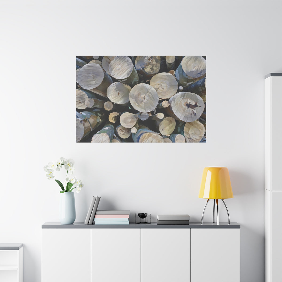 Stretched Matte Canvas - Poly Art - Wooden Trunks (Variant 2)