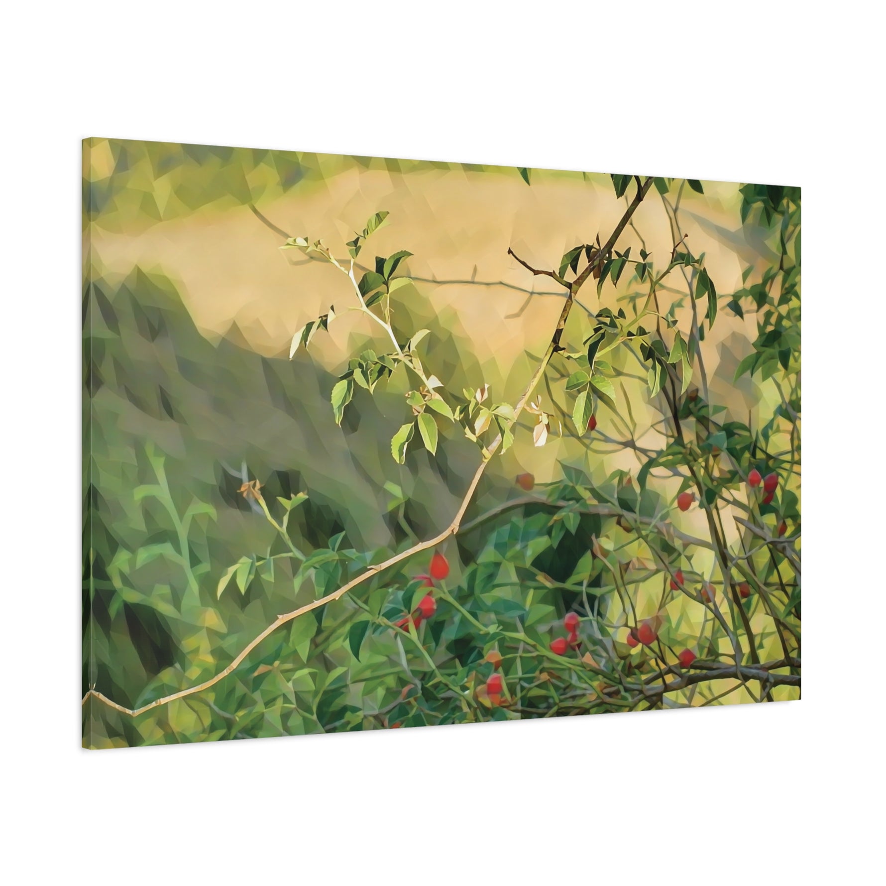 Stretched Matte Canvas - Poly Art - Rosehip Plant