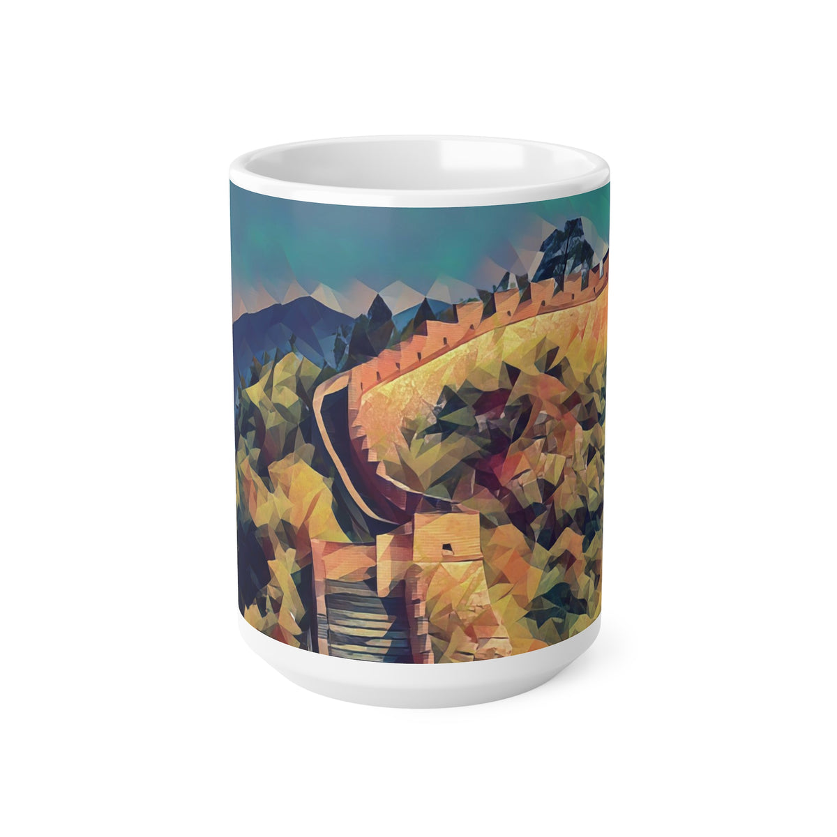 Ceramic White Cup 15oz - Poly Art - China's Great Wall (Variant 2)