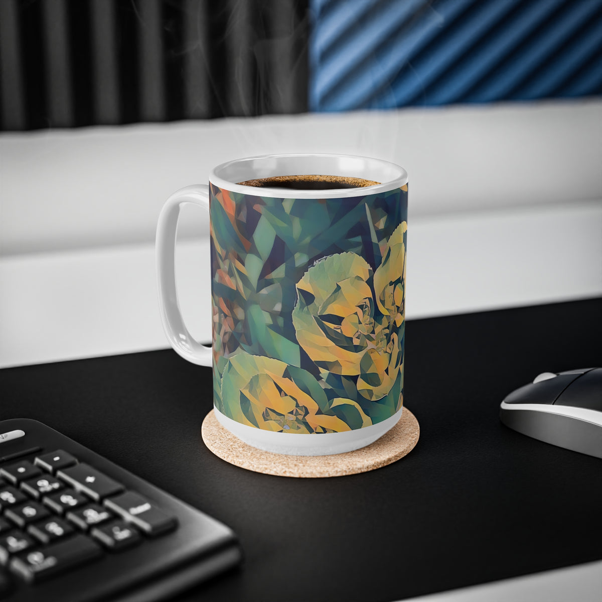 Ceramic White Cup 15oz - Poly Art - Flower of Euphorbia Helioscopia