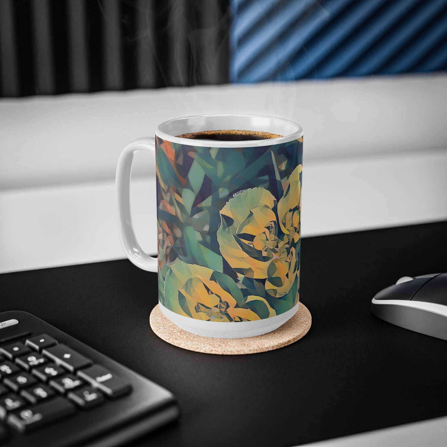 Ceramic White Cup 15oz - Poly Art - Flower of Euphorbia Helioscopia