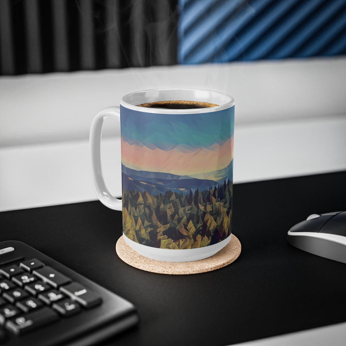 Ceramic White Cup 15oz - Poly Art - Tuscan Landscape (Variant 1)