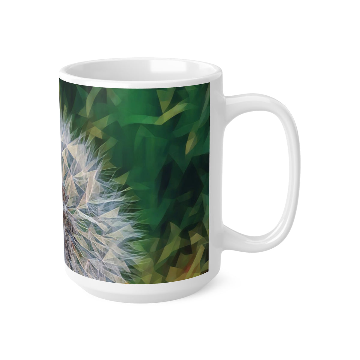 Ceramic White Cup 15oz - Poly Art - Flower of Dandelion (Variant 2)