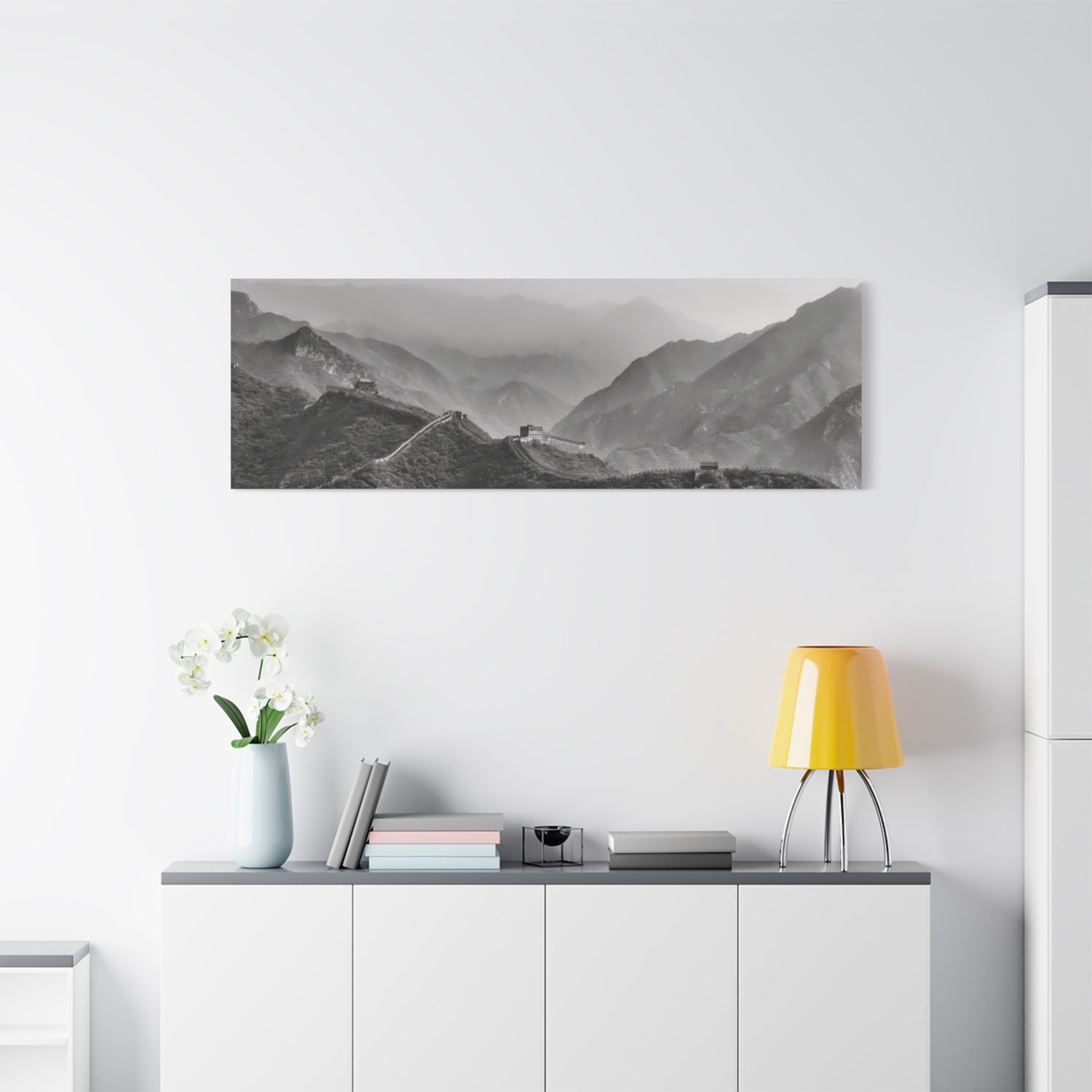 Stretched Matte Canvas - China's Great Wall (B&W variant)