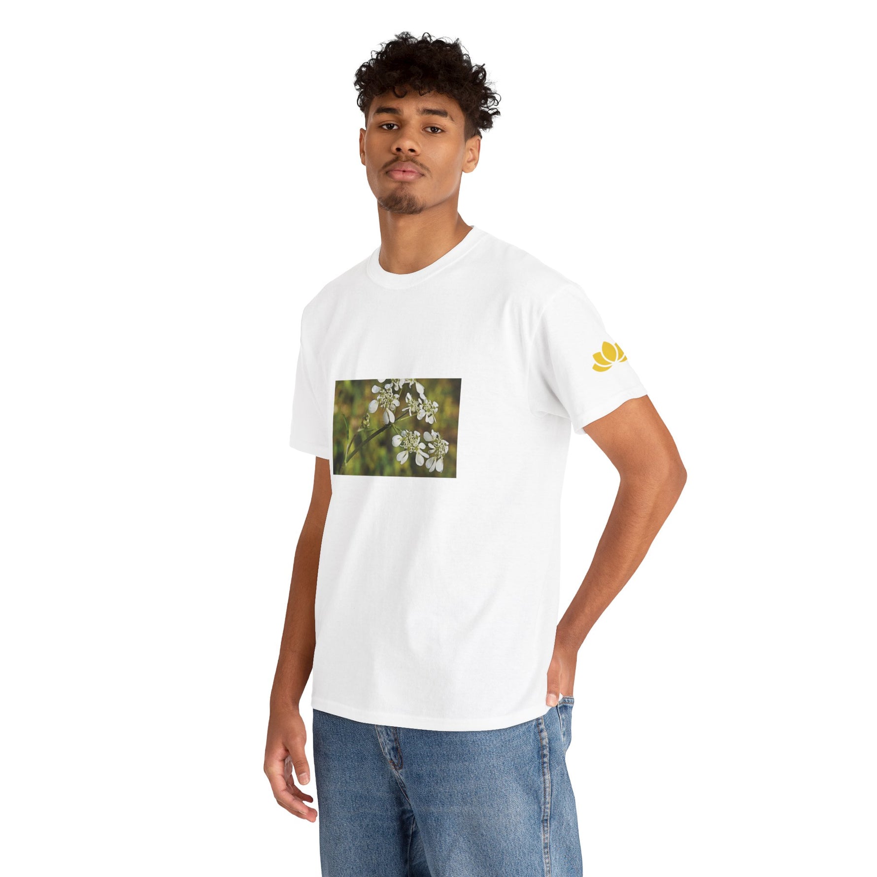 Unisex Heavy Cotton Tee - Flower, White