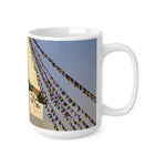 Ceramic White Cup 15oz - Nepal, Stupa with Buddha's Eyes (Variant 6)