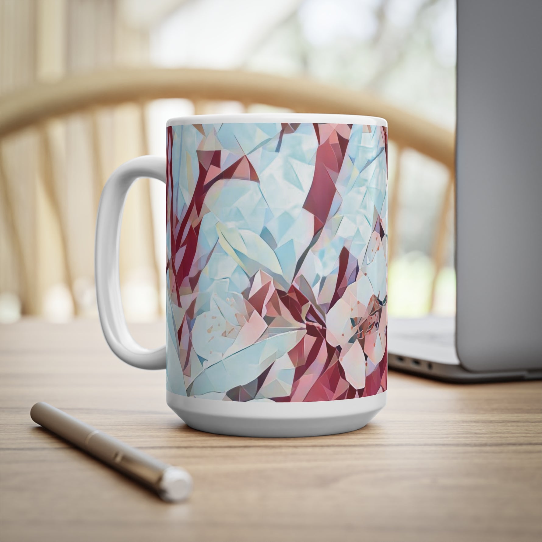Ceramic White Cup 15oz - Poly Art - Apples' Tree Flower (Variant 4)