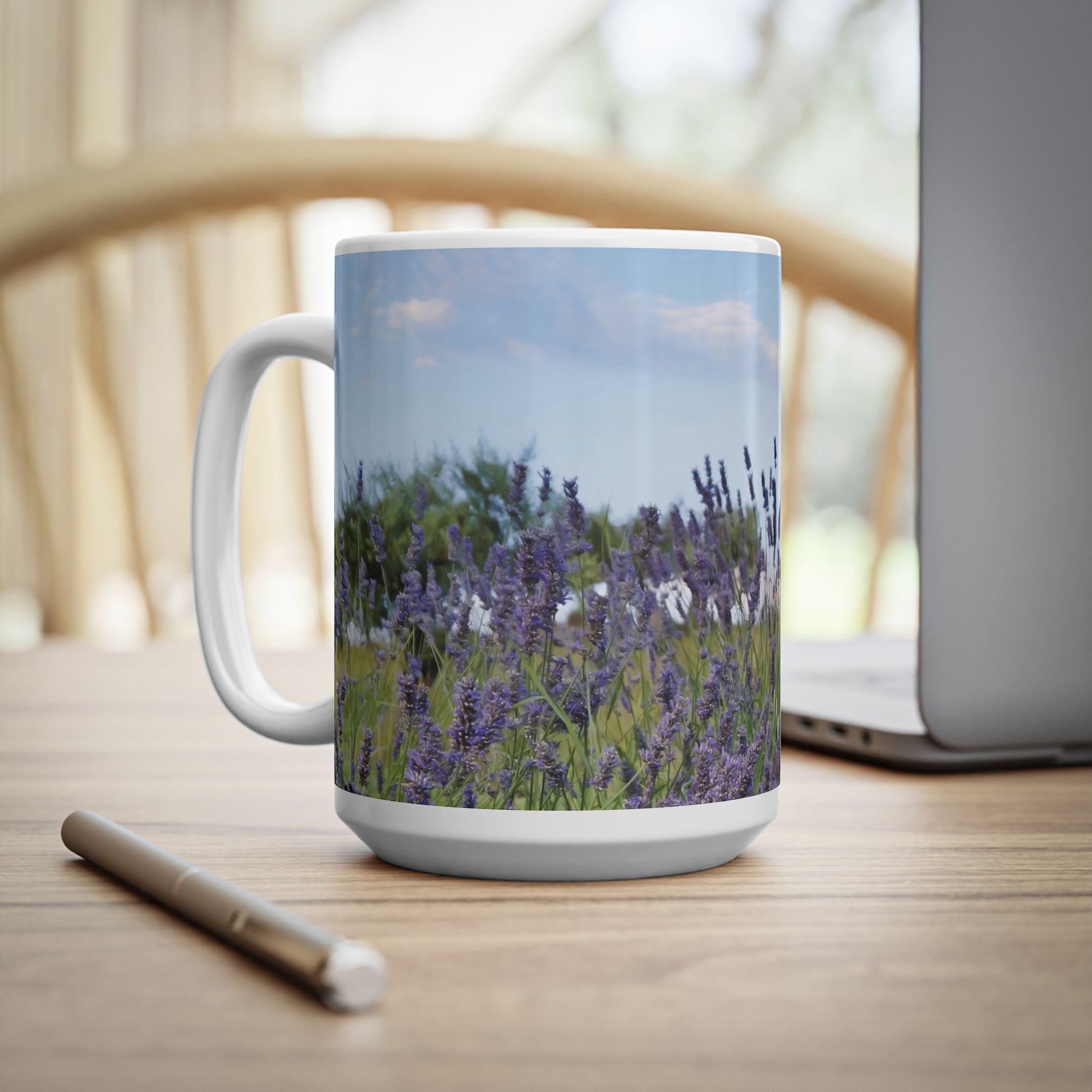 Ceramic White Cup 15oz - Flower of Lavender (Variant 2)