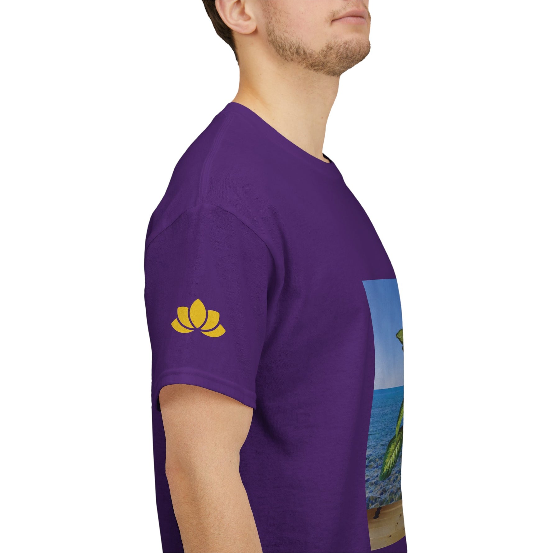 Unisex Heavy Cotton Tee - Dieffenbachia Plant and Sea landscape