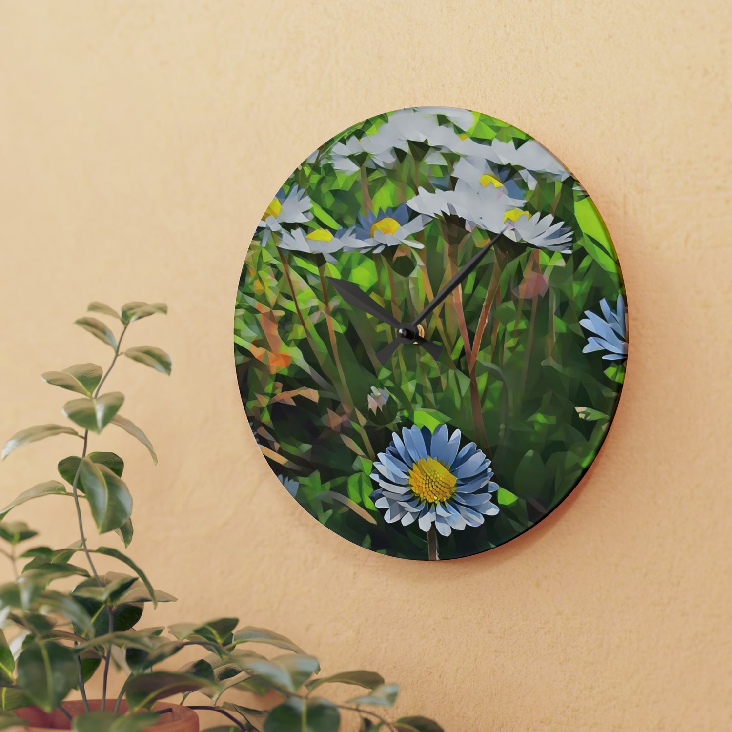 Acrylic Wall Clock - Poly Art - Flower of Daisies (Variant 1)