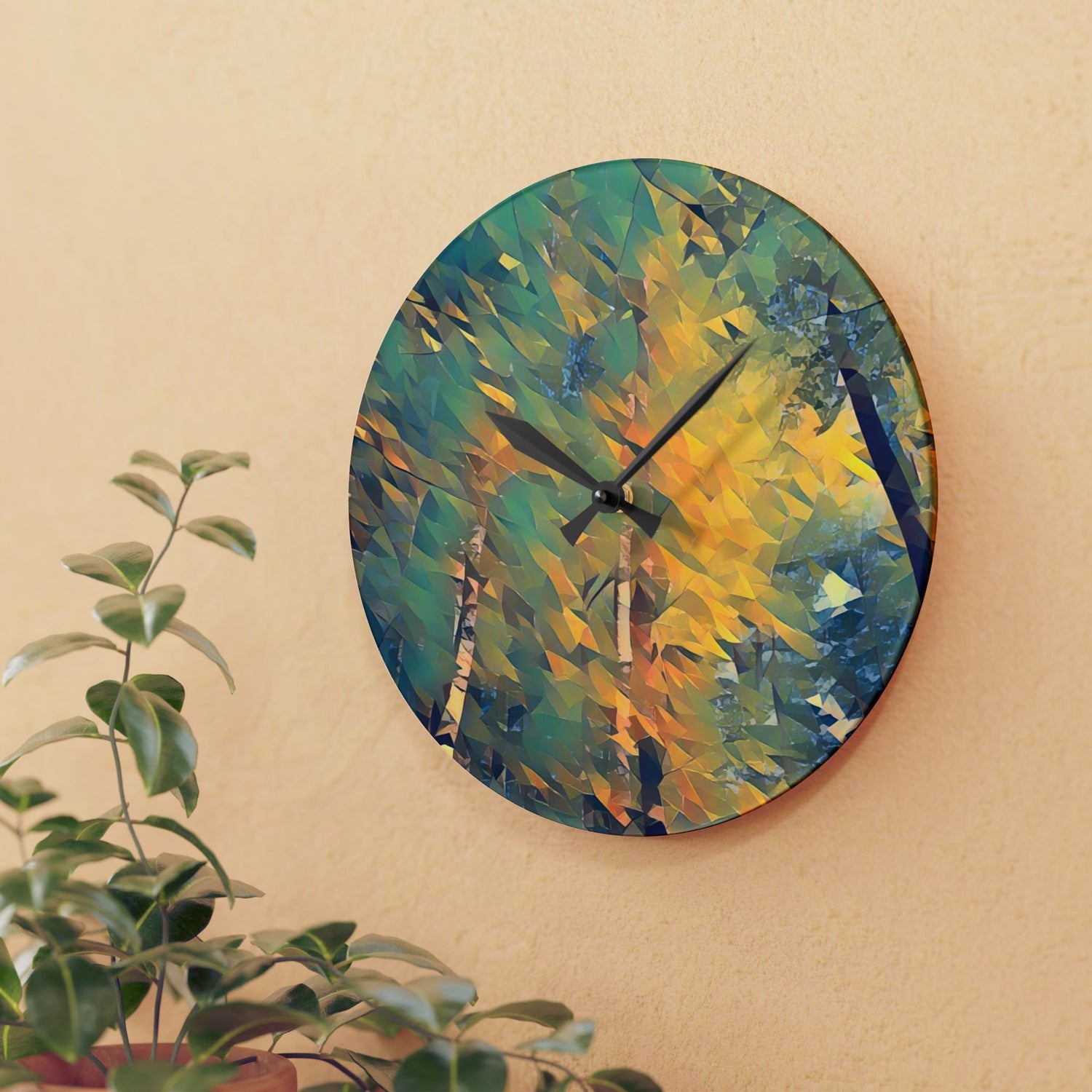 Acrylic Wall Clock - Poly Art - Forest (Variant 02)