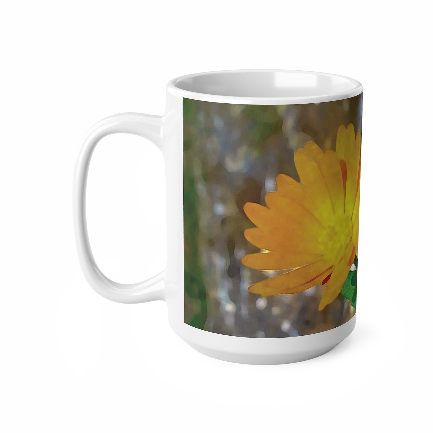 Ceramic White Cup 15oz - Flower of Calendula