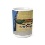 Ceramic White Cup 15oz - Nepal, Stupa with Buddha's Eyes (Variant 2)