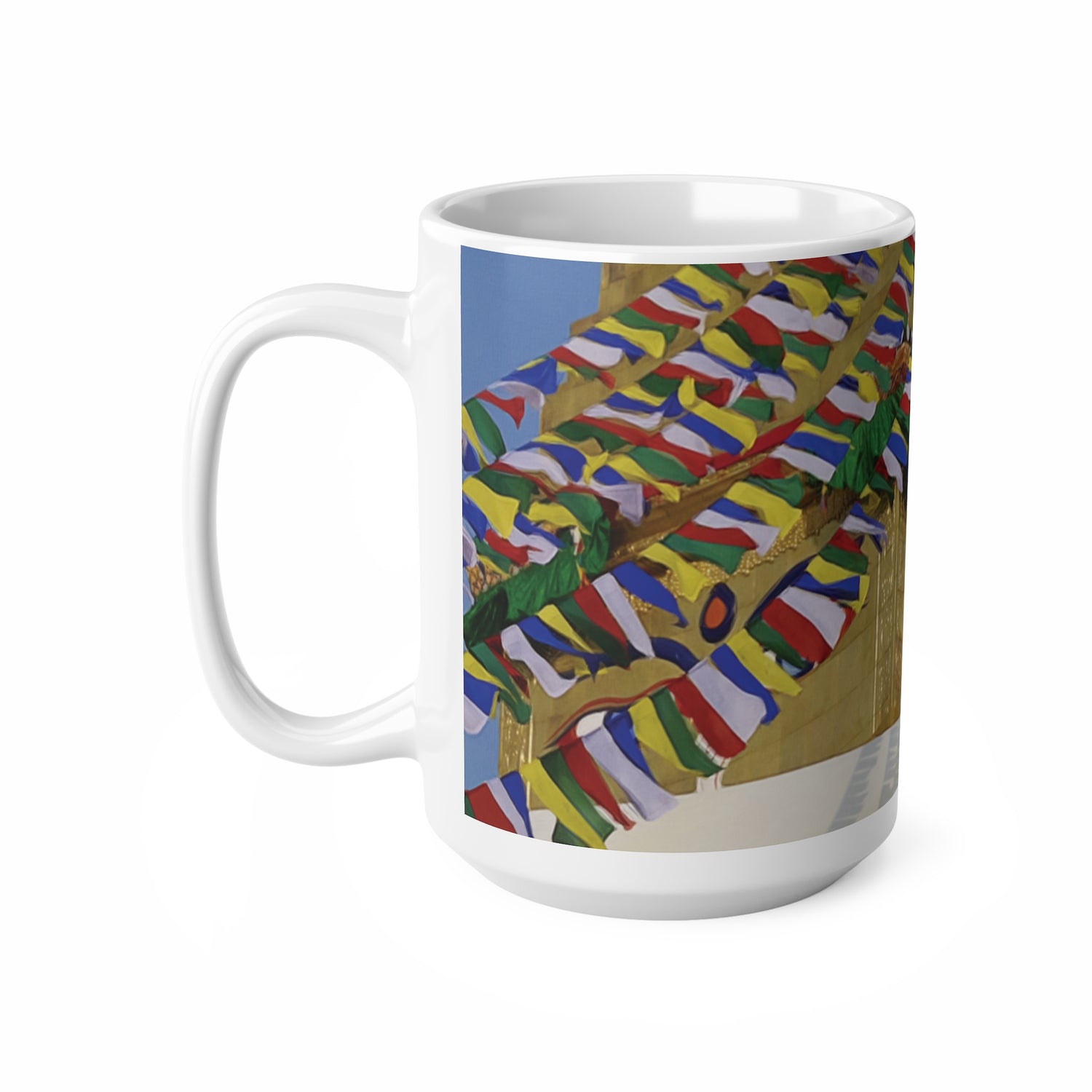 Ceramic White Cup 15oz - Nepal, Stupa with Buddha's Eyes (Variant 3)