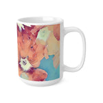 Ceramic White Cup 15oz - Poly Art - Flowers in sky blue and red (Variant 3)