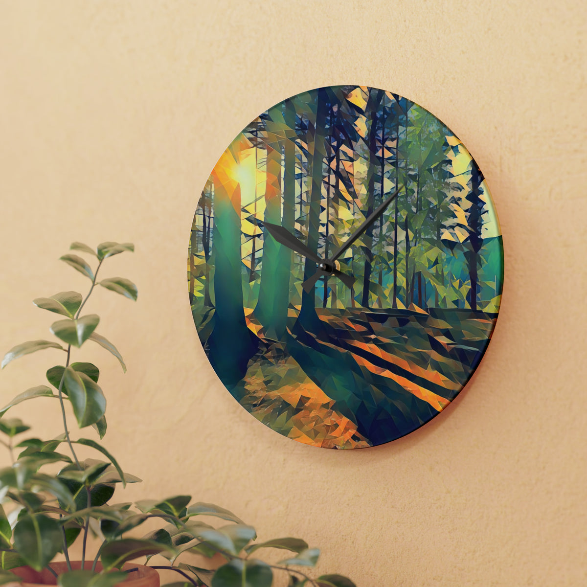 Acrylic Wall Clock - Poly Art - Forest (Variant 04)