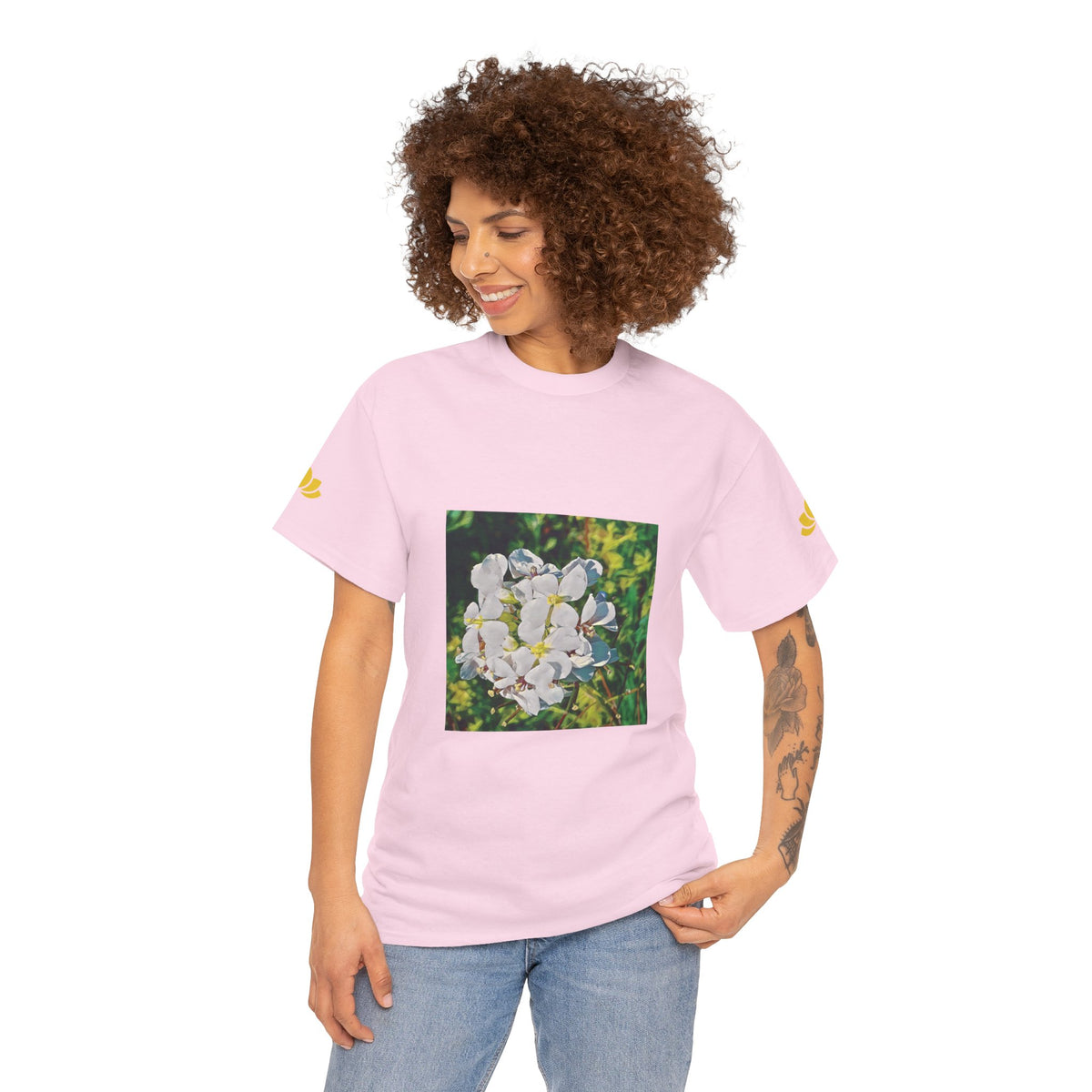 Unisex Heavy Cotton Tee - Poly Art - Flower, White