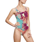 Swimsuit - Poly Art - Flower in light blue and red