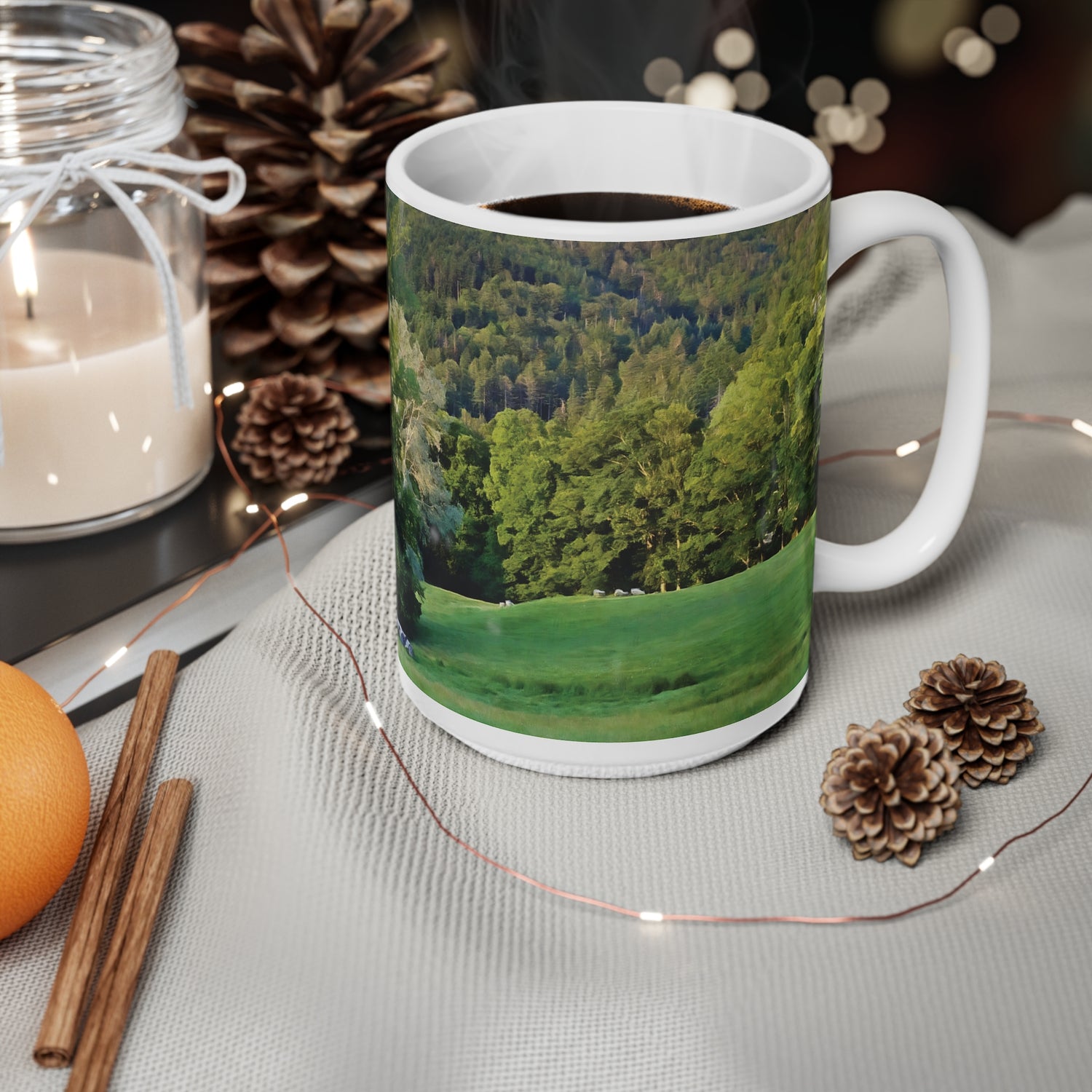 Ceramic White Cup 15oz - Tree in a lawn