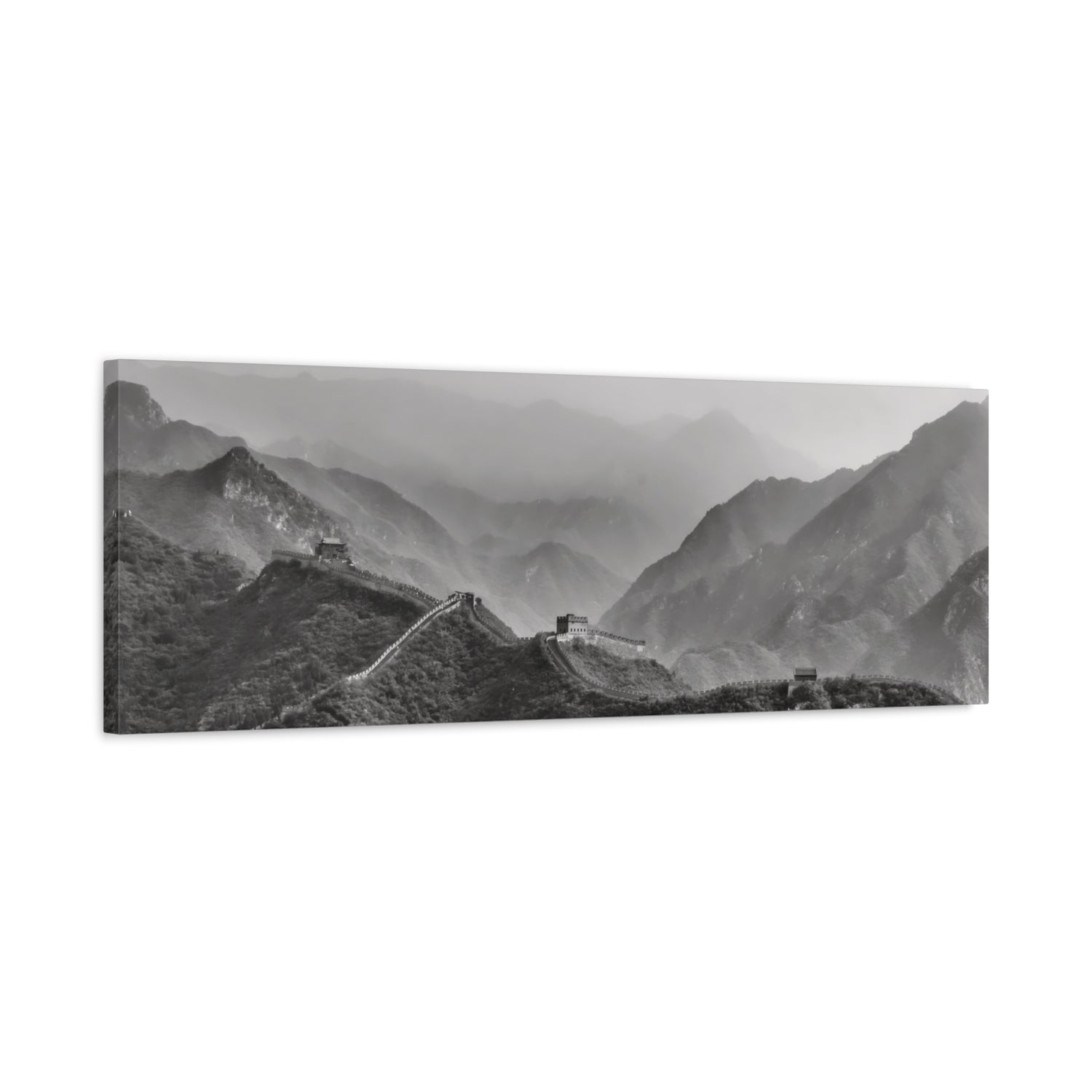 Stretched Matte Canvas - China's Great Wall (B&W variant)
