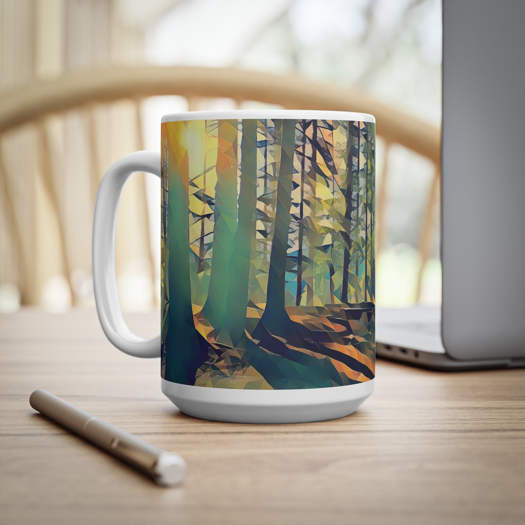 Ceramic White Cup 15oz - Poly Art - Forest (Variant 03)