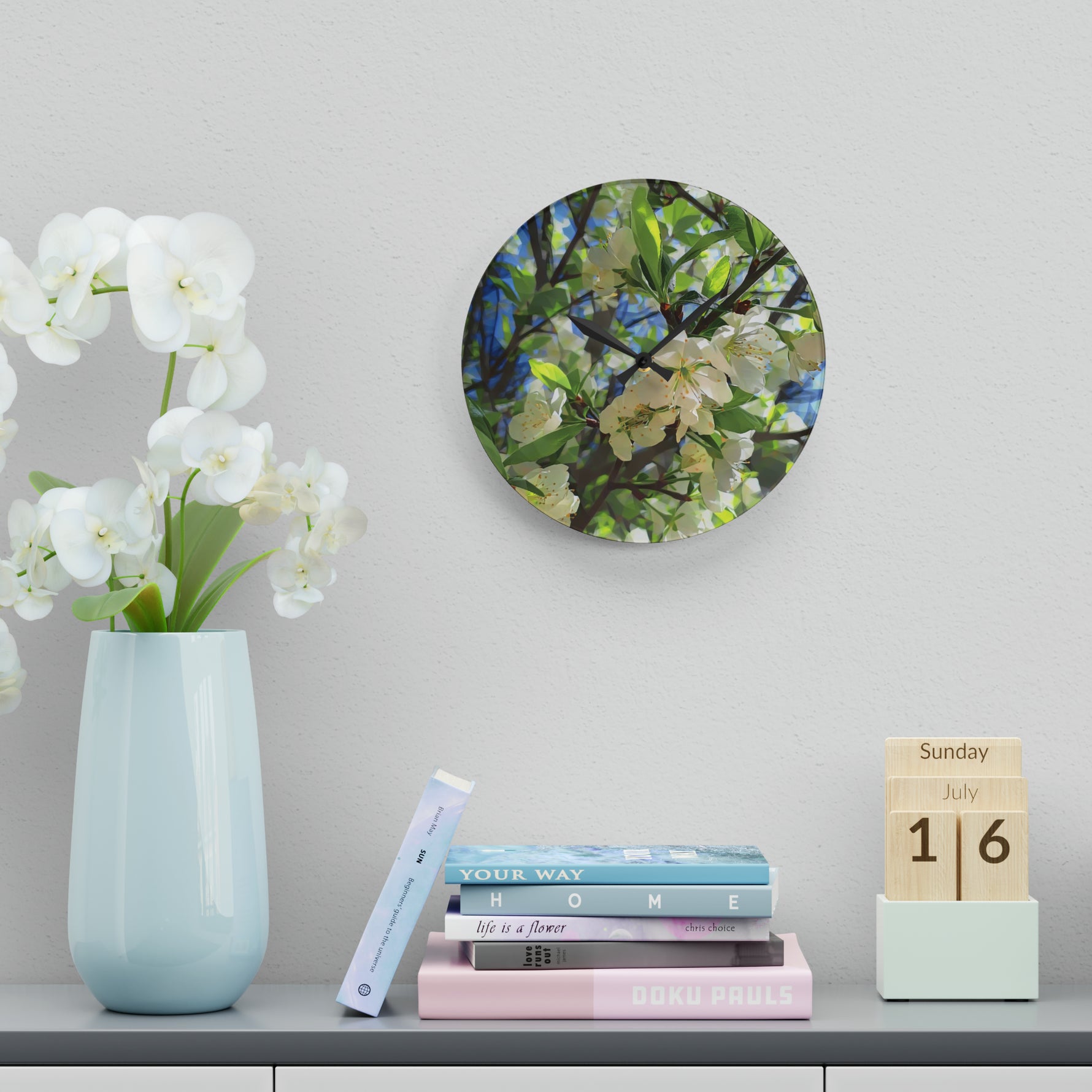 Acrylic Wall Clock - Poly Art - Apples' Tree Flower (Variant 1)