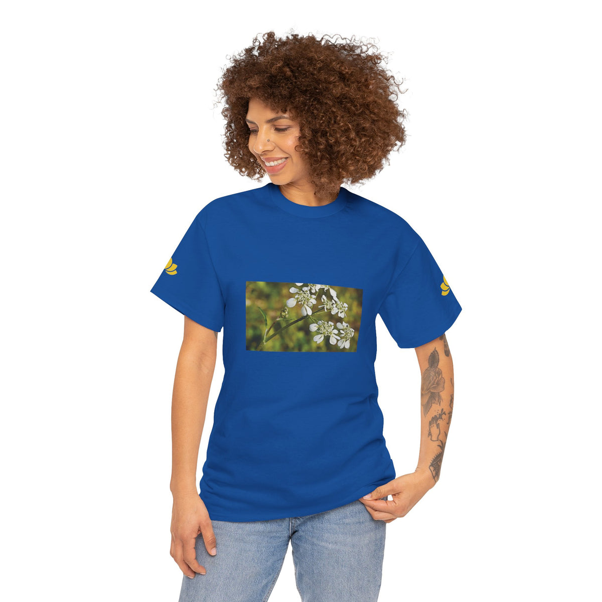 Unisex Heavy Cotton Tee - Flower, White