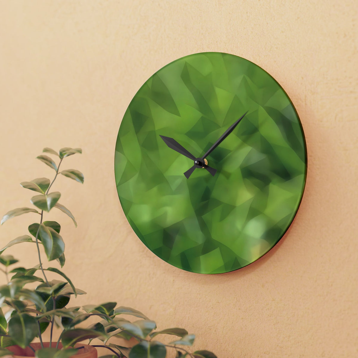 Acrylic Wall Clock - Poly Art - Green Grass