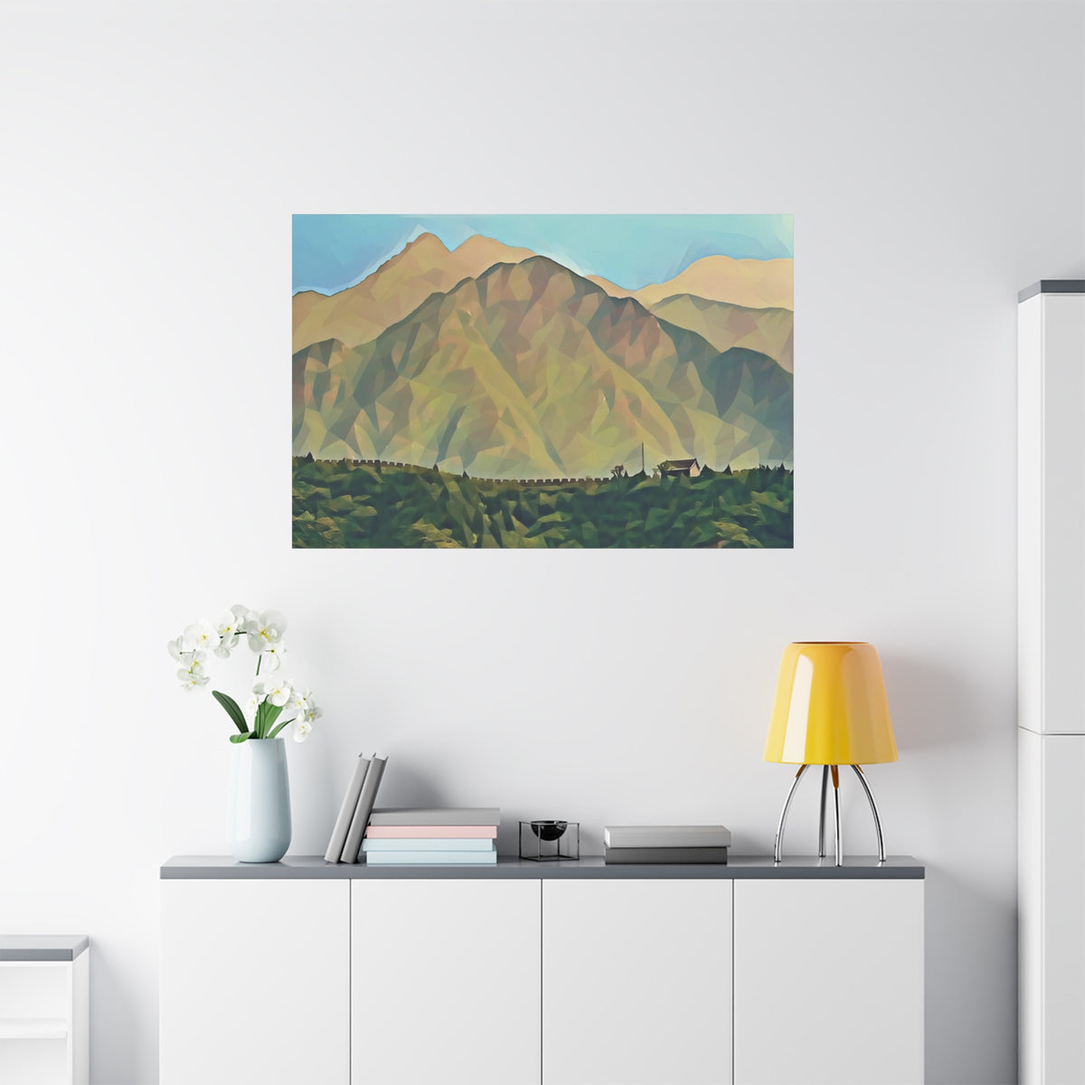 Stretched Matte Canvas - Poly Art - China's Great Wall (Variant 2)