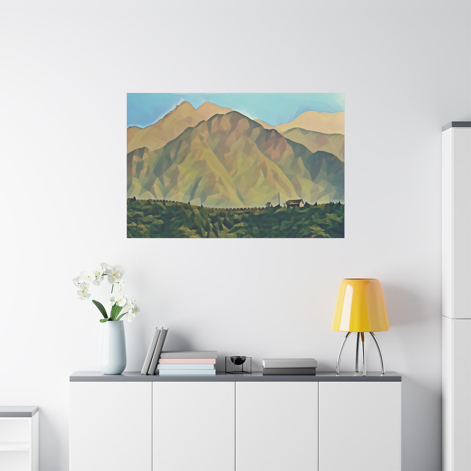 Stretched Matte Canvas - Poly Art - China's Great Wall (Variant 2)