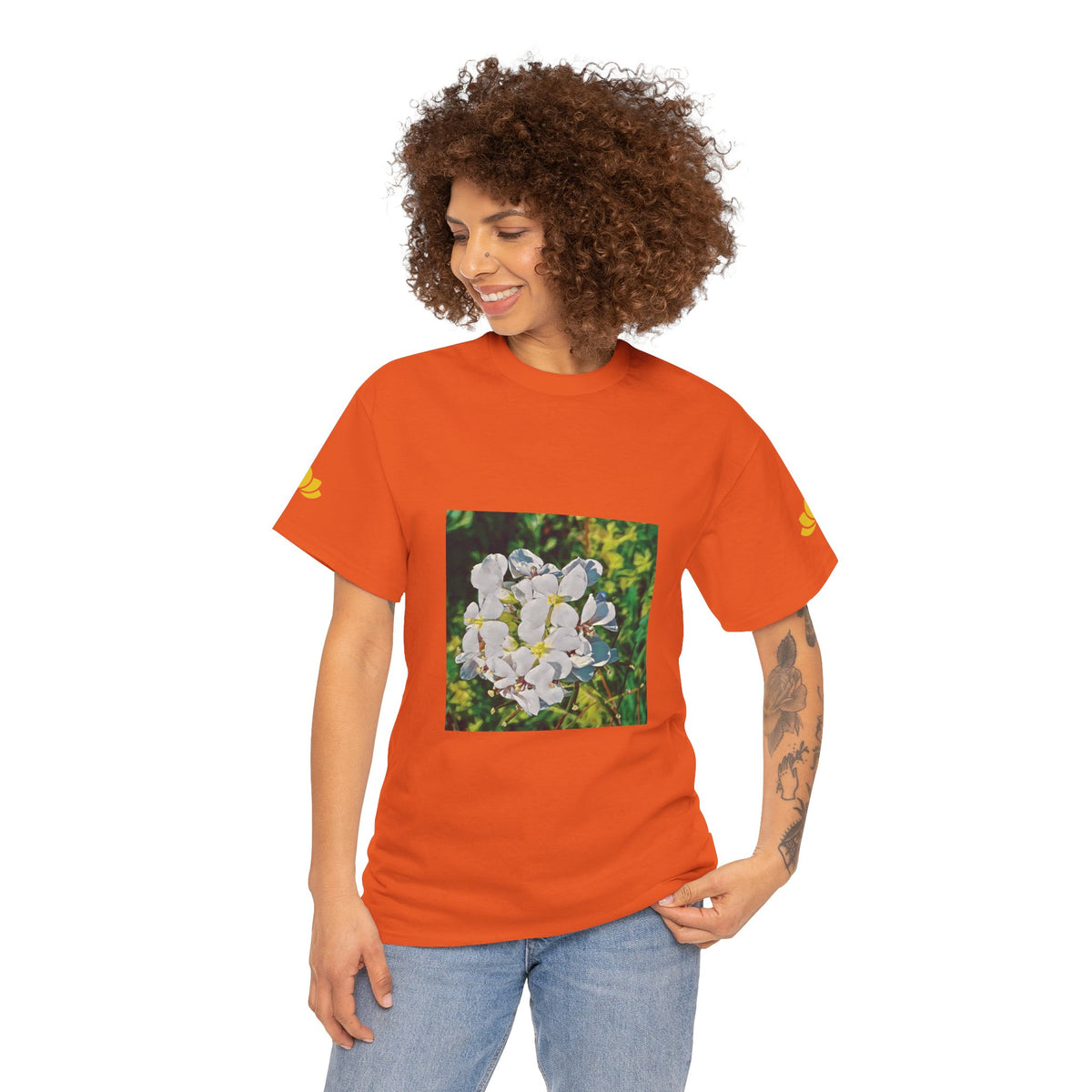 Unisex Heavy Cotton Tee - Poly Art - Flower, White