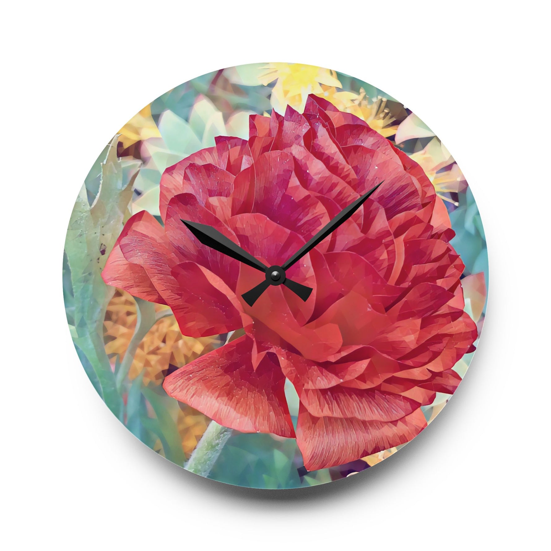 Acrylic Wall Clock - Poly Art - Flower of Dahlia in Red (Variant 1)