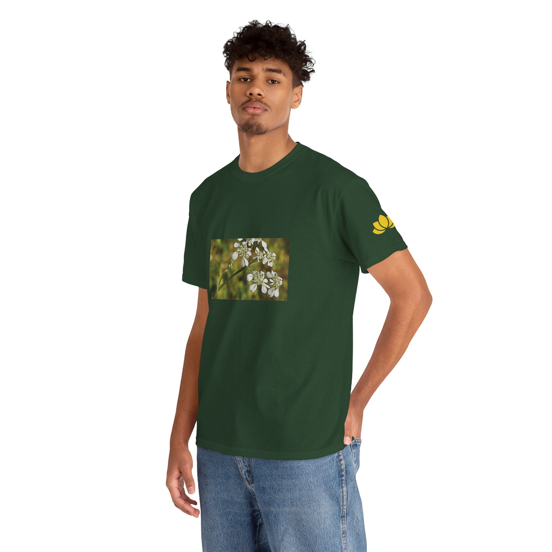 Unisex Heavy Cotton Tee - Flower, White