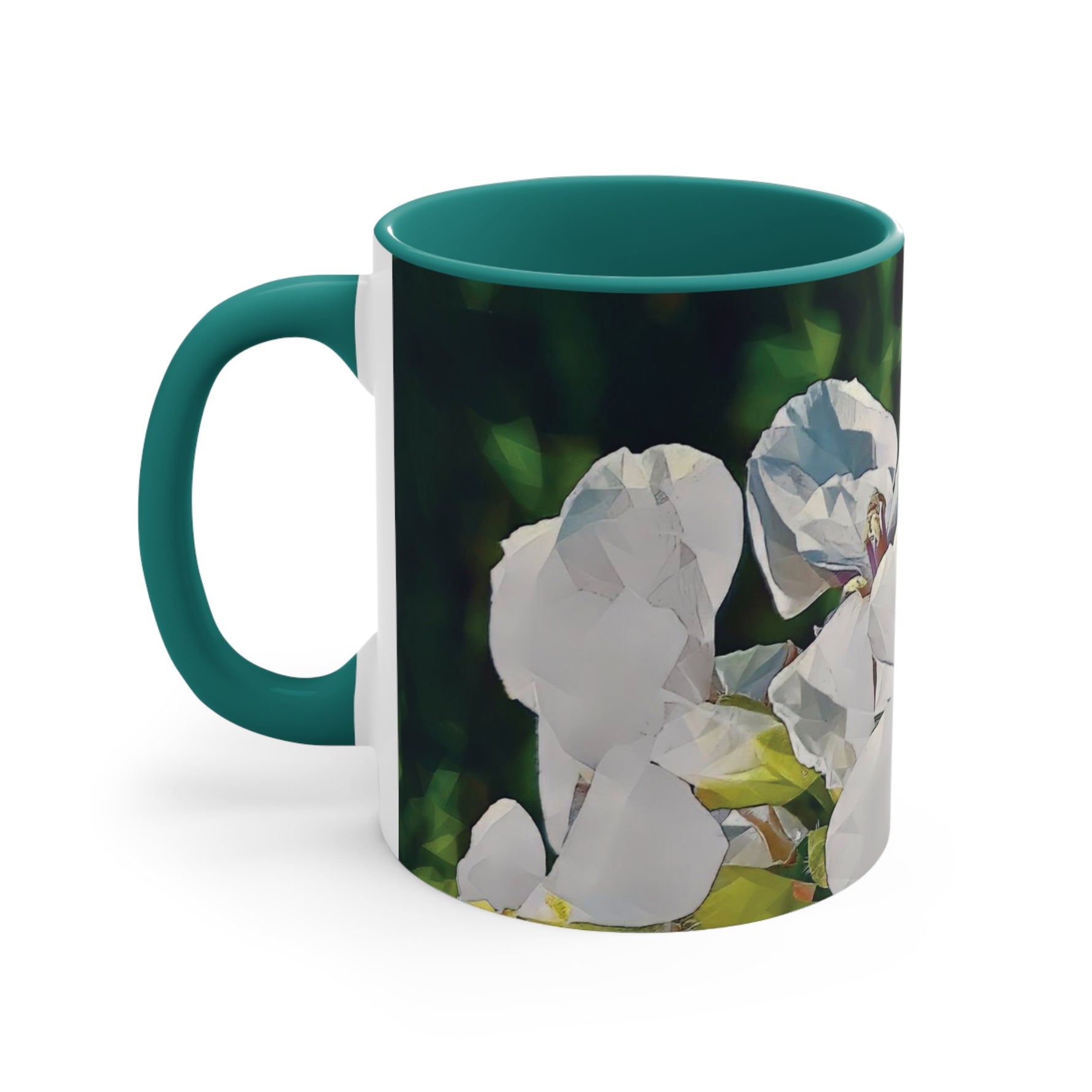 Mug 11oz - Poly Art - Flower, White