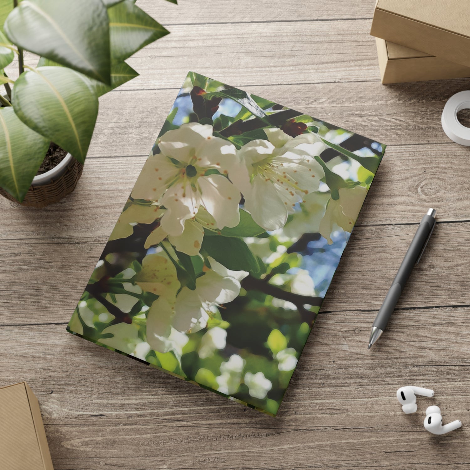 Hardcover Notebook with Puffy Covers - Apples' Tree Flower