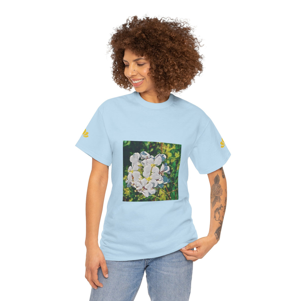 Unisex Heavy Cotton Tee - Poly Art - Flower, White