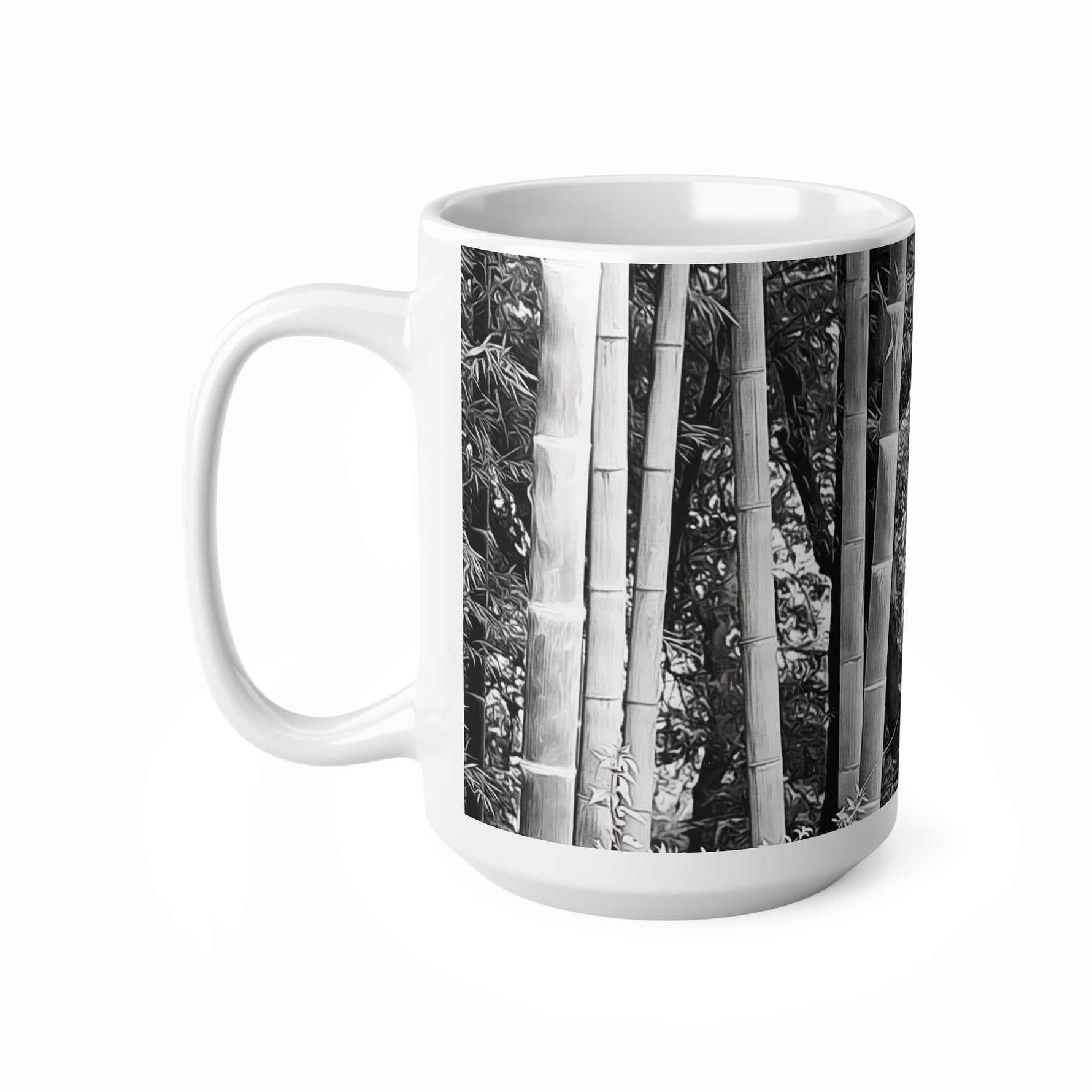 Ceramic White Cup 15oz - Bamboo (B&W Variant)