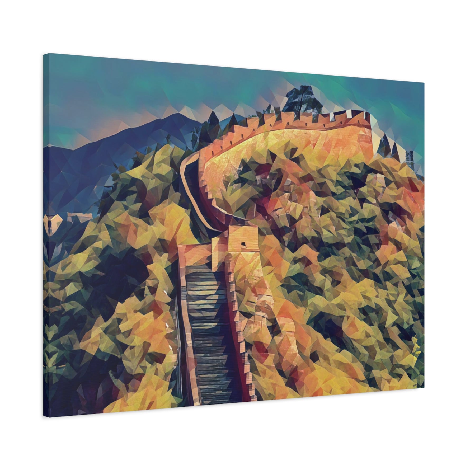 Stretched Matte Canvas - Poly Art - China's Great Wall (Variant 3)