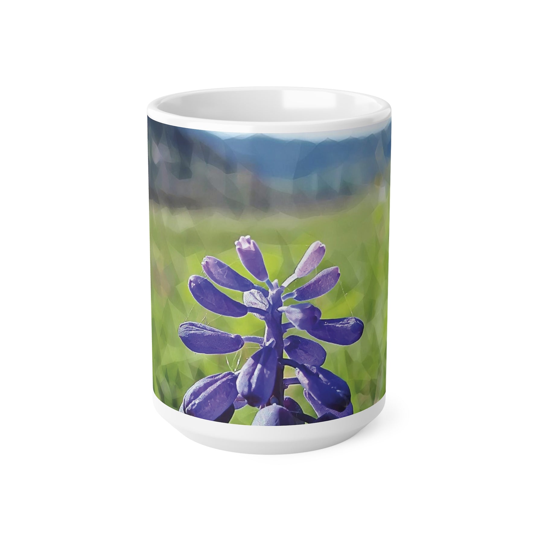 Ceramic White Cup 15oz - Poly Art - Flower of Muscari