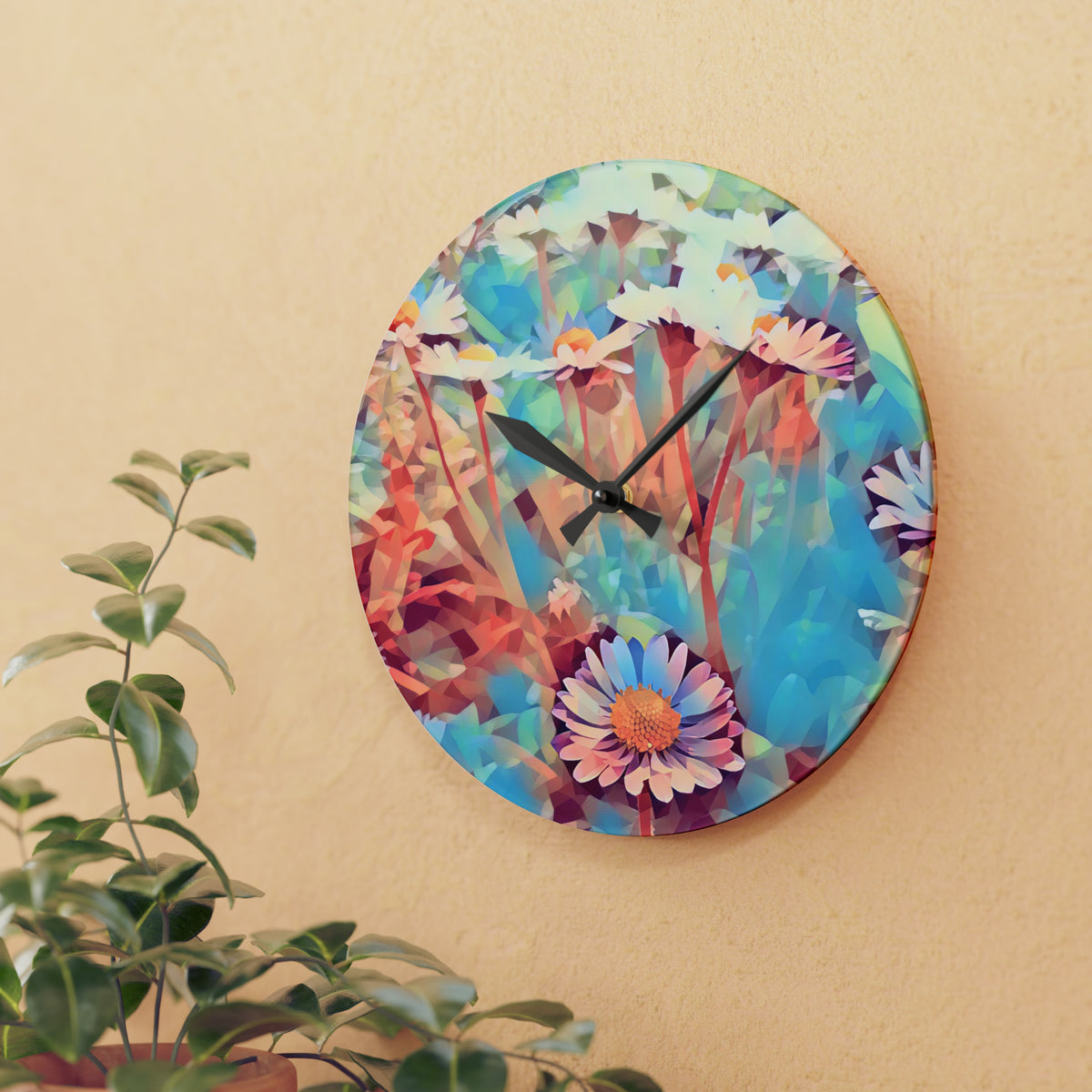 Acrylic Wall Clock - Poly Art - Flower of Daisies (Variant 3)