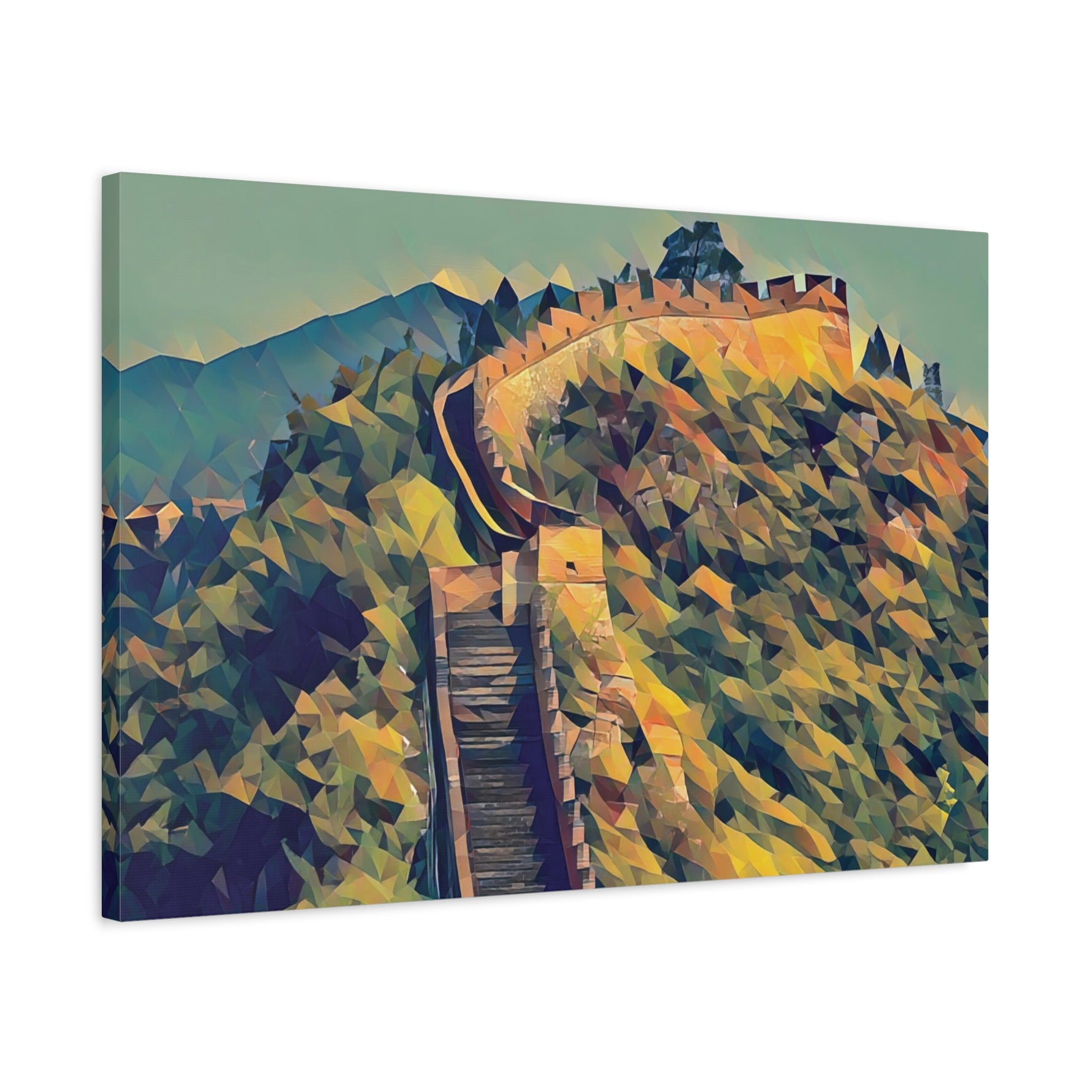 Stretched Matte Canvas - Poly Art - China's Great Wall (Variant 4)
